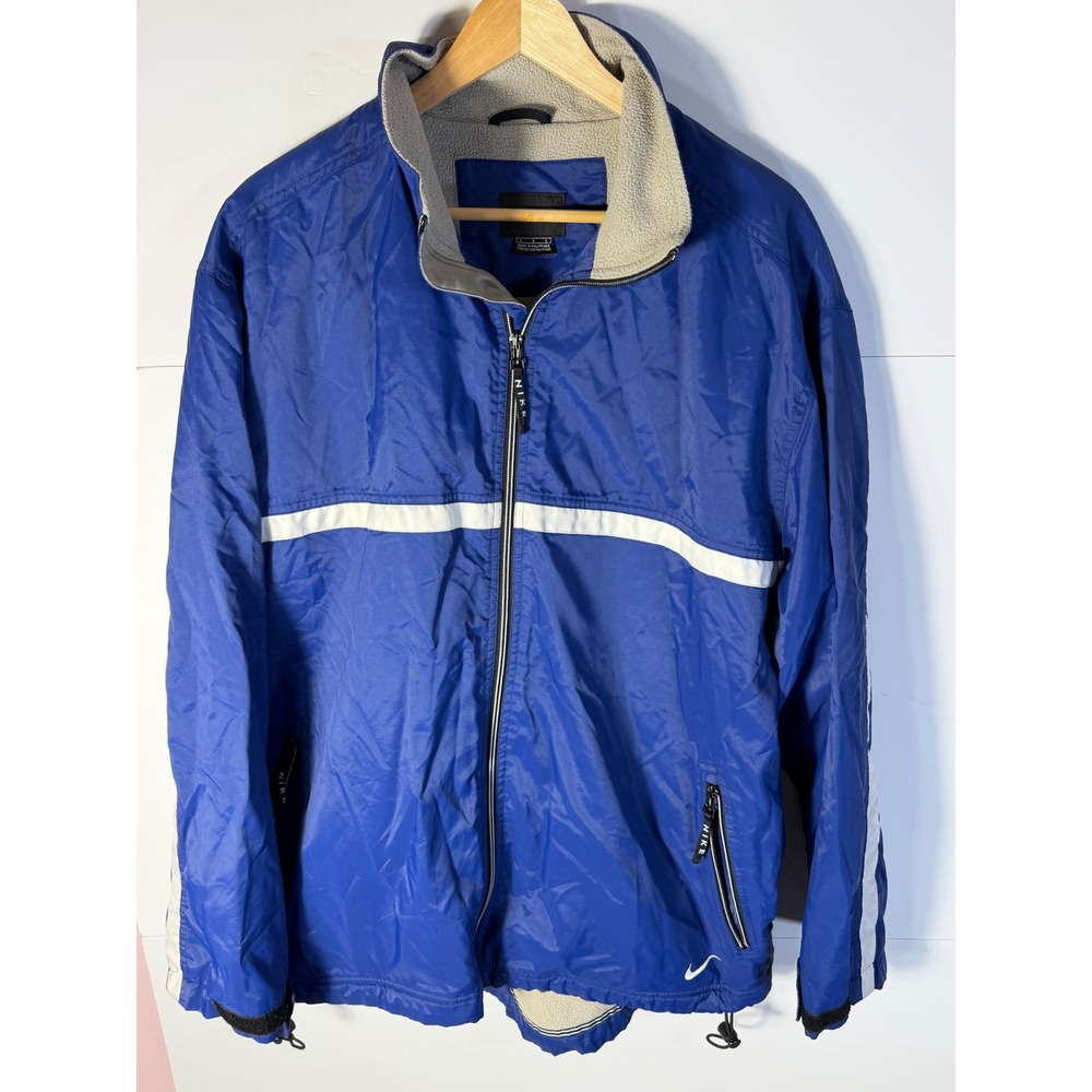 Nike Vintage Windbreaker Jacket Mens Large Blue Fleece Lined Full Zip Swoosh
